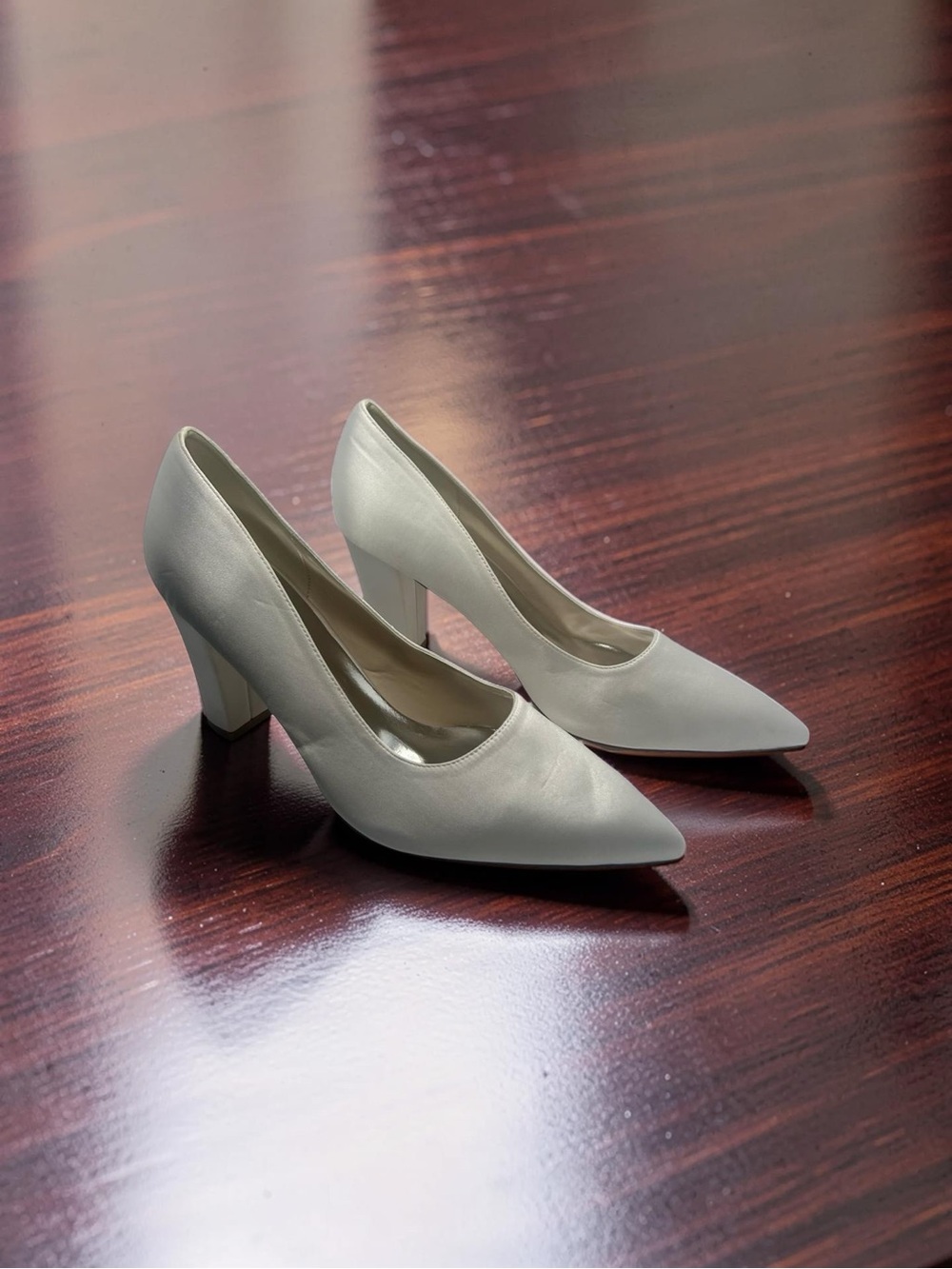 Classic Pointed Toe Block Heel Pumps in White